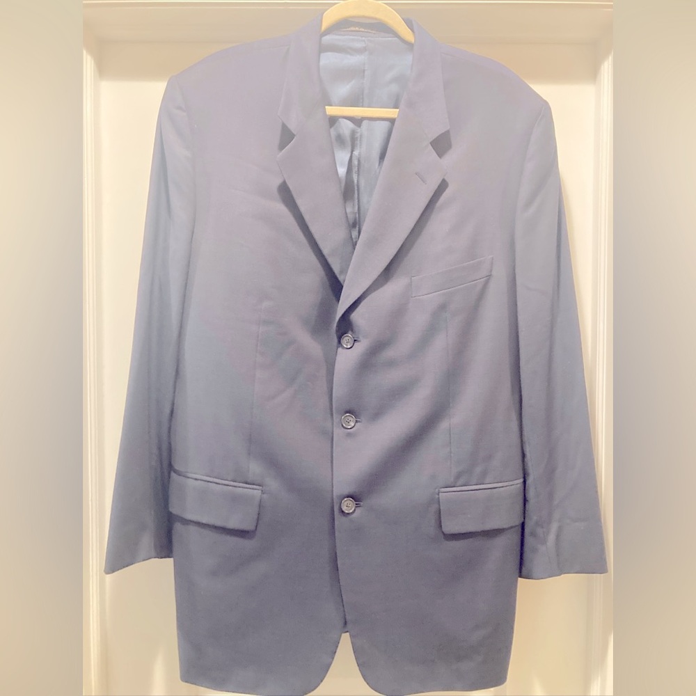 VTG Corneliani Italian 100% Wool Navy Blue Double Vented Blazer Jacket Size 54 L